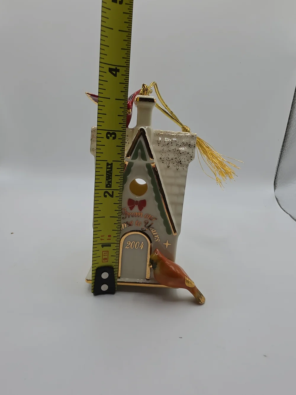 Lenox 2004 White & Gold Cardinal Birdhouse Holiday Ornament